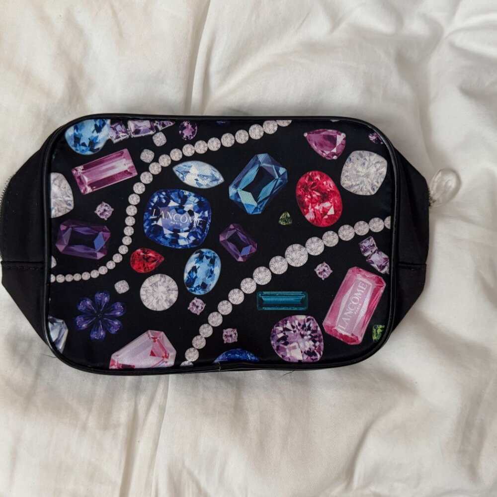 Lancome Black Cosmetics Bag Makeup Pouch with Jewel Accents